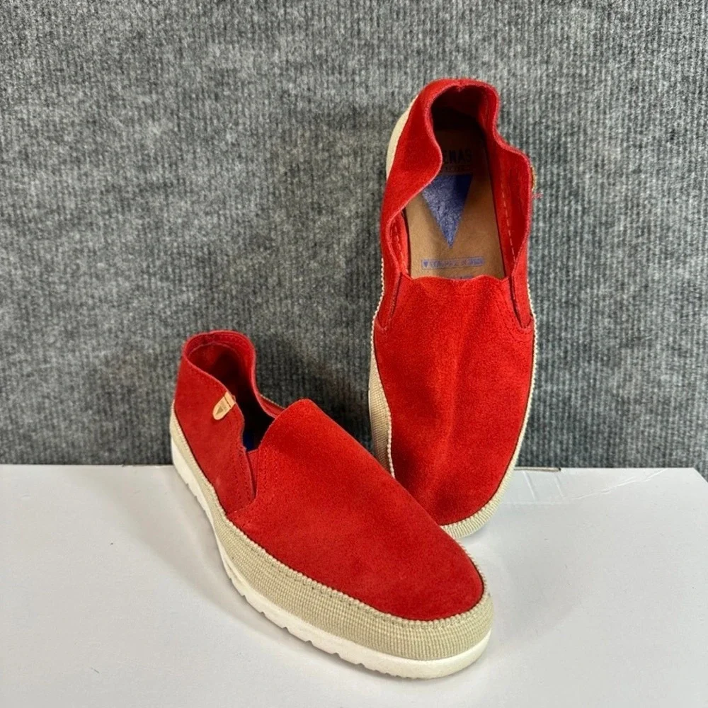 Verbenas Red Suede Slip On Espadrille Flats Shoes Made in Spain Womens 37